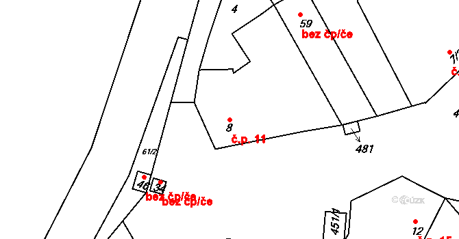 Kosobudy 11, Klučenice na parcele st. 8 v KÚ Kosobudy, Katastrální mapa