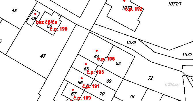 Mimoň III 195, Mimoň na parcele st. 64 v KÚ Mimoň, Katastrální mapa