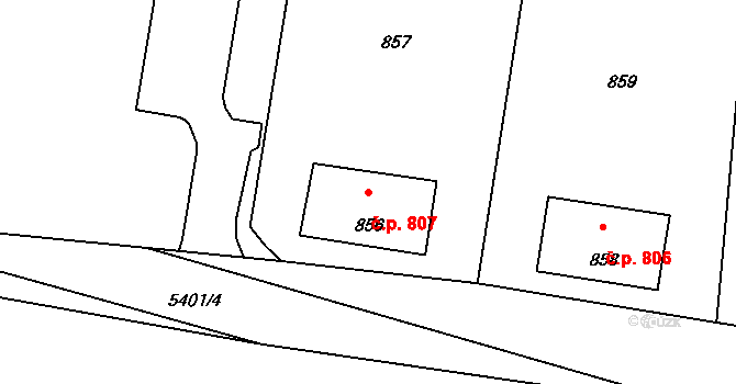 Zubří 807 na parcele st. 856 v KÚ Zubří, Katastrální mapa