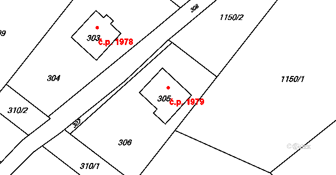 Rožnov pod Radhoštěm 1979 na parcele st. 305 v KÚ Tylovice, Katastrální mapa