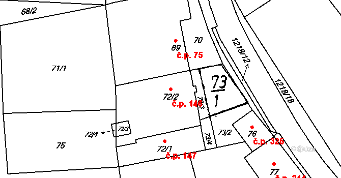 Rapšach 146 na parcele st. 72/2 v KÚ Rapšach, Katastrální mapa