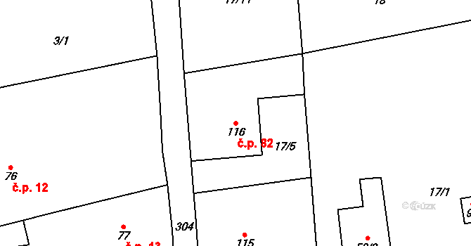 Mlékojedy 82 na parcele st. 116 v KÚ Mlékojedy u Litoměřic, Katastrální mapa