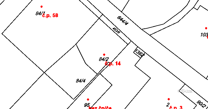 Bučina 14 na parcele st. 84/2 v KÚ Bučina, Katastrální mapa