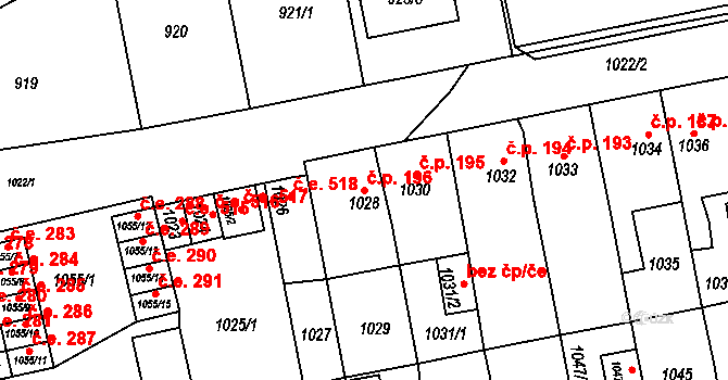 Miřetice u Klášterce nad Ohří 196, Klášterec nad Ohří na parcele st. 1028 v KÚ Miřetice u Klášterce nad Ohří, Katastrální mapa