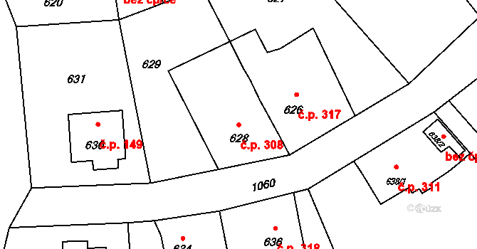 Starý Bohumín 308, Bohumín na parcele st. 628 v KÚ Starý Bohumín, Katastrální mapa