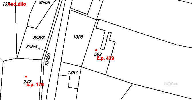 Benešov nad Ploučnicí 439 na parcele st. 582 v KÚ Benešov nad Ploučnicí, Katastrální mapa