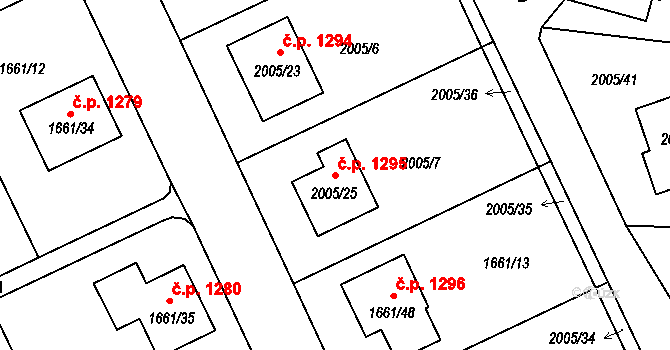 Pelhřimov 1295 na parcele st. 2005/25 v KÚ Pelhřimov, Katastrální mapa