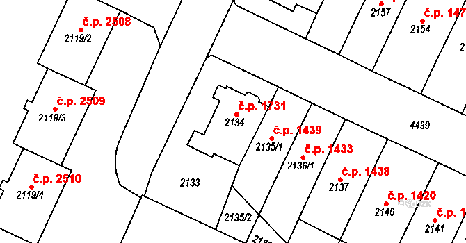 Teplice 1731 na parcele st. 2134 v KÚ Teplice, Katastrální mapa