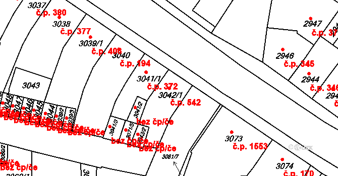 Sokolov 542 na parcele st. 3042/1 v KÚ Sokolov, Katastrální mapa