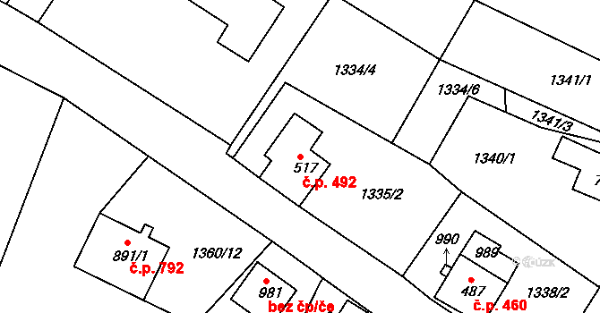 Bublava 492 na parcele st. 517 v KÚ Bublava, Katastrální mapa