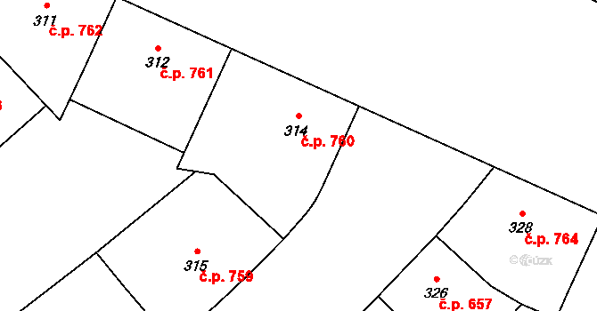 Vysočany 760, Praha na parcele st. 314 v KÚ Vysočany, Katastrální mapa