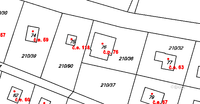 Pouště 44, Mokrovraty na parcele st. 76 v KÚ Pouště, Katastrální mapa