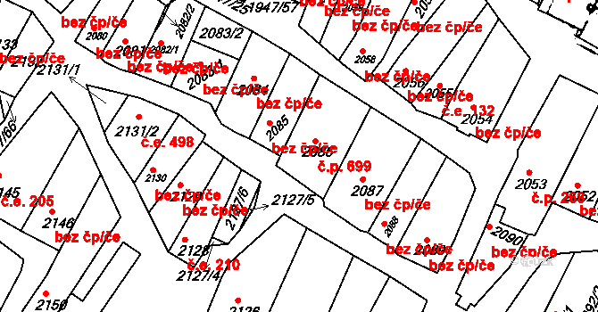 Mutěnice 699 na parcele st. 2086 v KÚ Mutěnice, Katastrální mapa