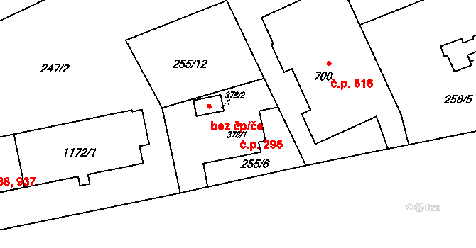 Nová Ulice 295, Olomouc na parcele st. 378/1 v KÚ Nová Ulice, Katastrální mapa