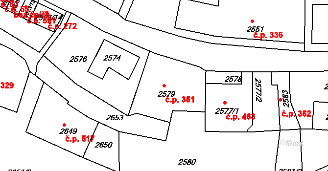 Rumburk 1 351, Rumburk na parcele st. 2579 v KÚ Rumburk, Katastrální mapa
