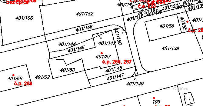 Újezdské Předměstí 266,267, Bílina na parcele st. 401/57 v KÚ Bílina-Újezd, Katastrální mapa