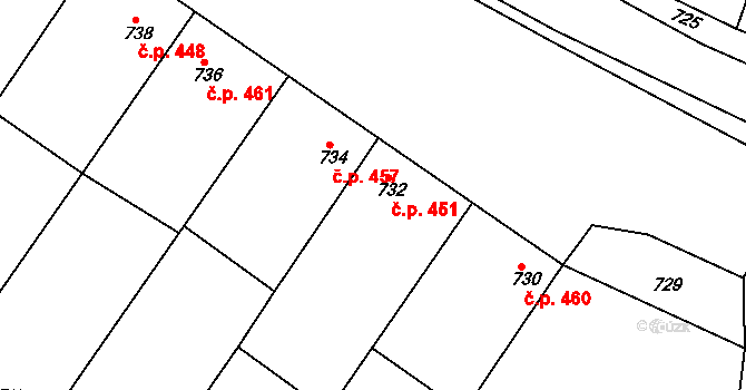 Blučina 451 na parcele st. 732 v KÚ Blučina, Katastrální mapa