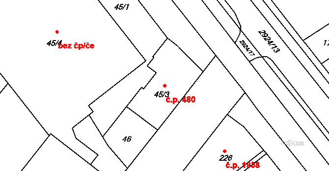 Předměstí 480, Opava na parcele st. 45/3 v KÚ Opava-Předměstí, Katastrální mapa