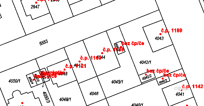 Východní Předměstí 1138, Plzeň na parcele st. 4044 v KÚ Plzeň, Katastrální mapa