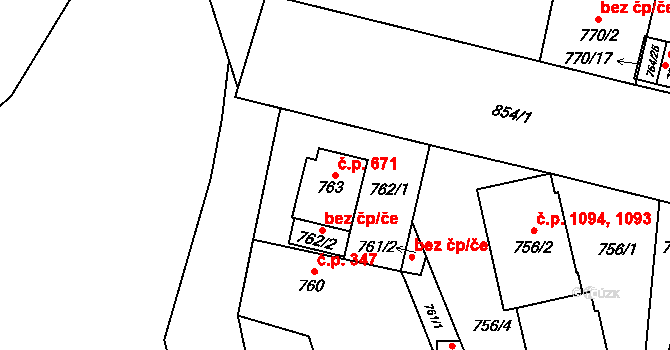 Lobzy 671, Plzeň na parcele st. 763 v KÚ Lobzy, Katastrální mapa