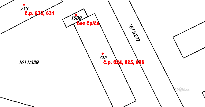 Rotava 624,625,626 na parcele st. 712 v KÚ Rotava, Katastrální mapa