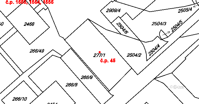 Čáslav-Nové Město 45, Čáslav na parcele st. 277/1 v KÚ Čáslav, Katastrální mapa