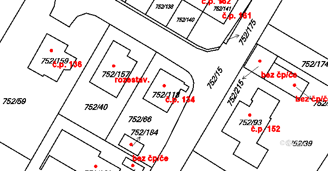 Mokré 134, Litvínovice na parcele st. 752/118 v KÚ Litvínovice, Katastrální mapa