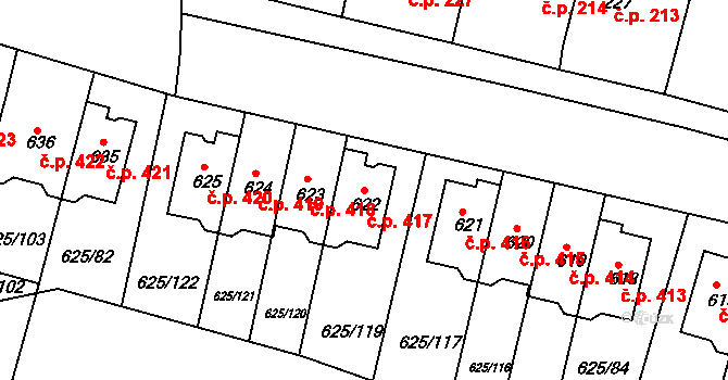 Předměřice nad Labem 417 na parcele st. 622 v KÚ Předměřice nad Labem, Katastrální mapa