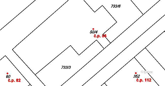 Loukov 56 na parcele st. 50/4 v KÚ Loukov u Mnichova Hradiště, Katastrální mapa