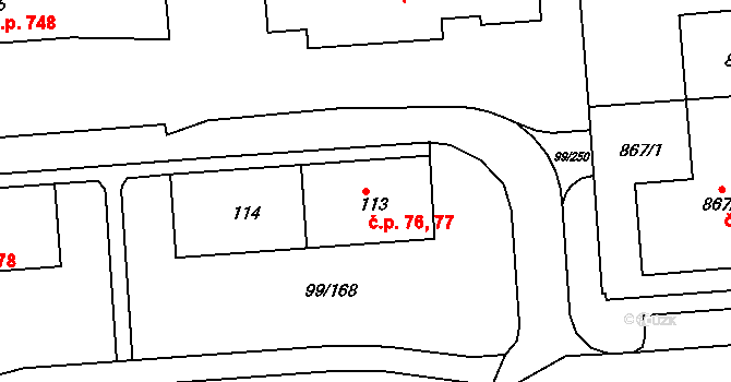 Habartov 76,77 na parcele st. 113 v KÚ Habartov, Katastrální mapa