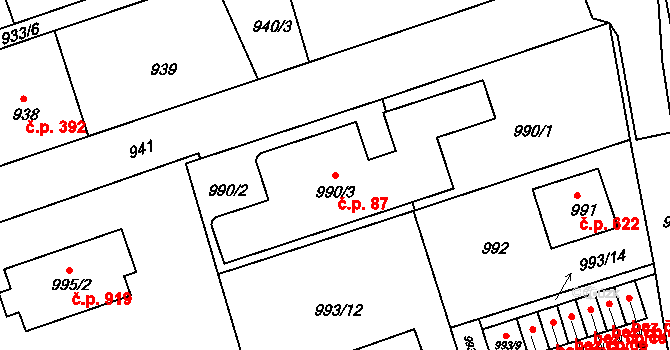 Frýdlant 87, Frýdlant nad Ostravicí na parcele st. 990/3 v KÚ Frýdlant nad Ostravicí, Katastrální mapa