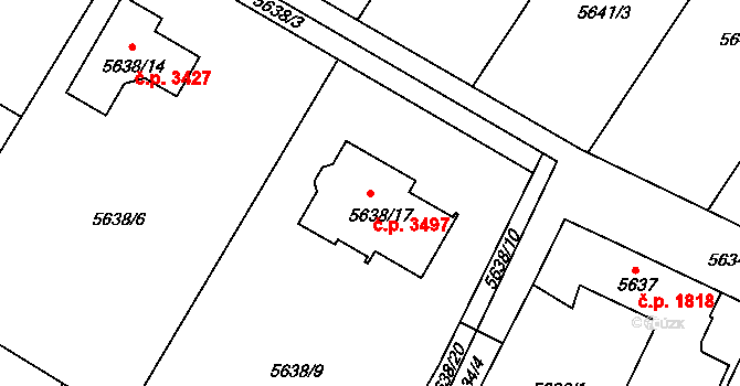 Frýdek 3497, Frýdek-Místek na parcele st. 5638/17 v KÚ Frýdek, Katastrální mapa