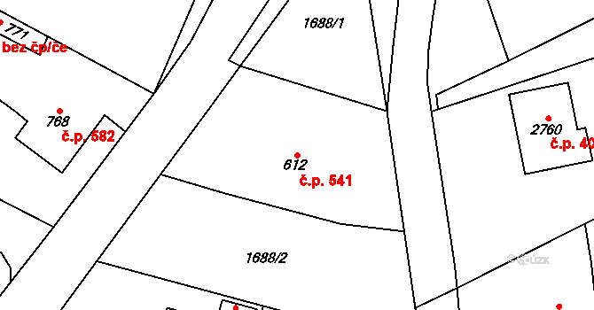 Vrchlabí 541 na parcele st. 612 v KÚ Vrchlabí, Katastrální mapa