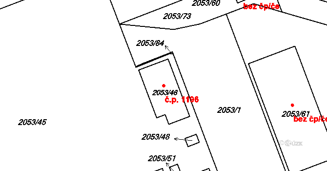 Skvrňany 1196, Plzeň na parcele st. 2053/46 v KÚ Skvrňany, Katastrální mapa