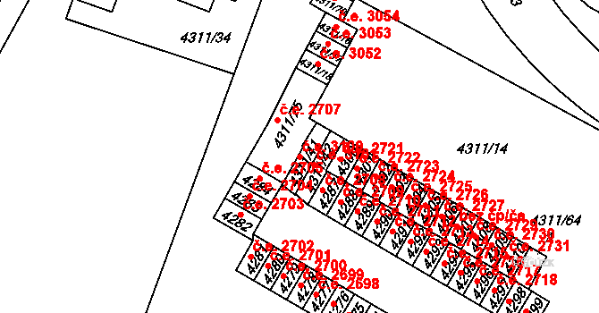 Most 3100 na parcele st. 4311/41 v KÚ Most II, Katastrální mapa