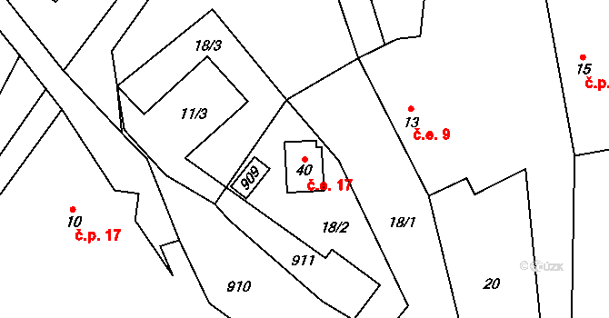 Kejšovice 17, Krsy na parcele st. 40 v KÚ Kejšovice, Katastrální mapa