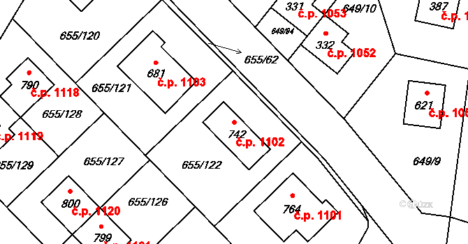 Květnice 1102 na parcele st. 742 v KÚ Květnice, Katastrální mapa