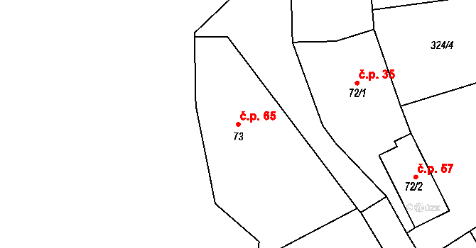 Drachkov 65, Bystřice na parcele st. 73 v KÚ Drachkov, Katastrální mapa