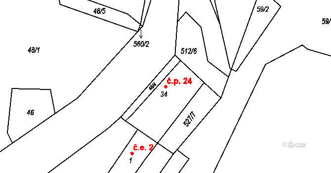 Rudoltice 24, Vrchotovy Janovice na parcele st. 34 v KÚ Rudoltice u Vrchotových Janovic, Katastrální mapa