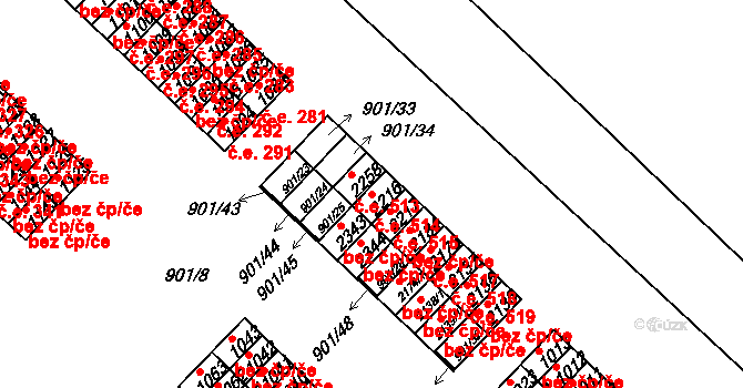 Pacov 514 na parcele st. 2216 v KÚ Pacov, Katastrální mapa