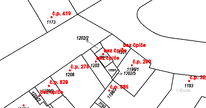 Lužice 38916282 na parcele st. 1202/3 v KÚ Lužice u Hodonína, Katastrální mapa