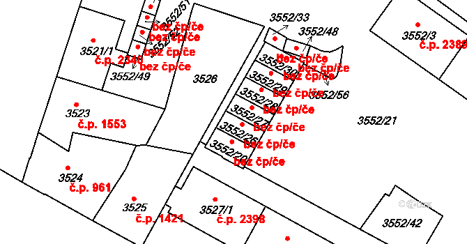Teplice 39153282 na parcele st. 3552/26 v KÚ Teplice, Katastrální mapa