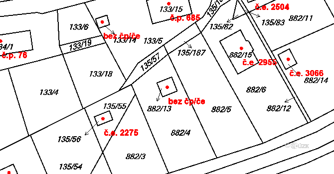 Plzeň 42838282 na parcele st. 882/13 v KÚ Božkov, Katastrální mapa