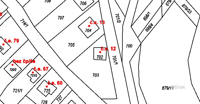 Dobroslavice 12 na parcele st. 702 v KÚ Dobroslavice, Katastrální mapa