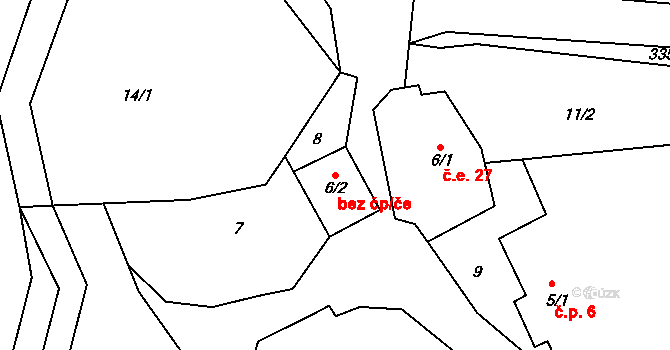 Sedlec-Prčice 45378282 na parcele st. 6/2 v KÚ Veletín, Katastrální mapa