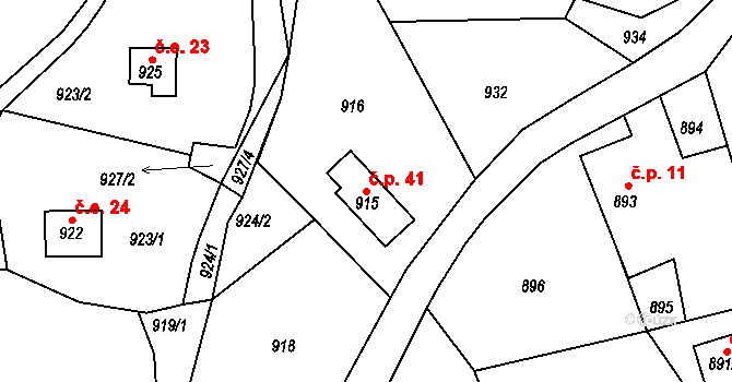 Neřežín 41, Chaloupky na parcele st. 915 v KÚ Chaloupky, Katastrální mapa