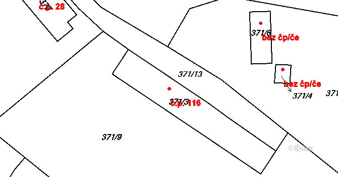 Dubice 116, Česká Lípa na parcele st. 371/3 v KÚ Dubice u České Lípy, Katastrální mapa