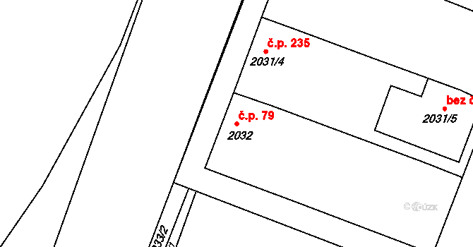 Kunovice 79 na parcele st. 2032 v KÚ Kunovice u Uherského Hradiště, Katastrální mapa