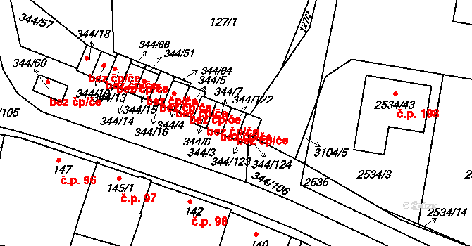 Milovice 1 na parcele st. 344/122 v KÚ Milovice u Mikulova, Katastrální mapa