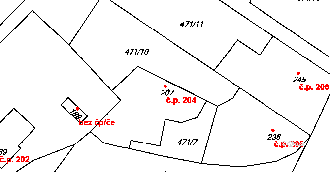 Rosice 204 na parcele st. 207 v KÚ Rosice u Chrasti, Katastrální mapa